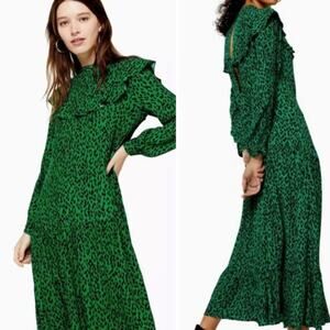 NEW TOPSHOP Leopard Animal Print Prairie Dress Size 4